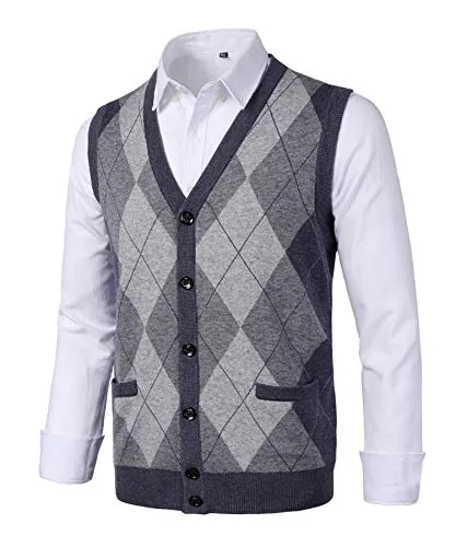 KTWOLEN Gilet da Uomo Inverno V-Collo Senza Maniche Gilet con Scollo V Panciotto Maglione Cardigan Canotte Pullunder Smanicato Pullover (Cardigan_Grigio, XS)