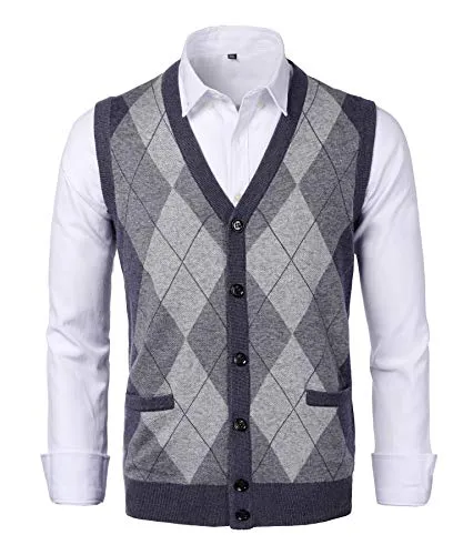 KTWOLEN Gilet da Uomo Inverno V-Collo Senza Maniche Gilet con Scollo V Panciotto Maglione Cardigan Canotte Pullunder Smanicato Pullover (Cardigan_Grigio, XS)