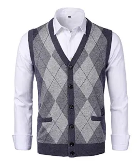 KTWOLEN Gilet da Uomo Inverno V-Collo Senza Maniche Gilet con Scollo V Panciotto Maglione Cardigan Canotte Pullunder Smanicato Pullover (Cardigan_Grigio, XS)