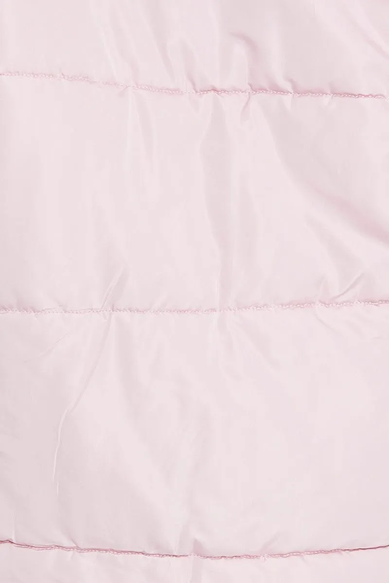 Pink Puffer Jacket Long Sleeve Zip Front Longline