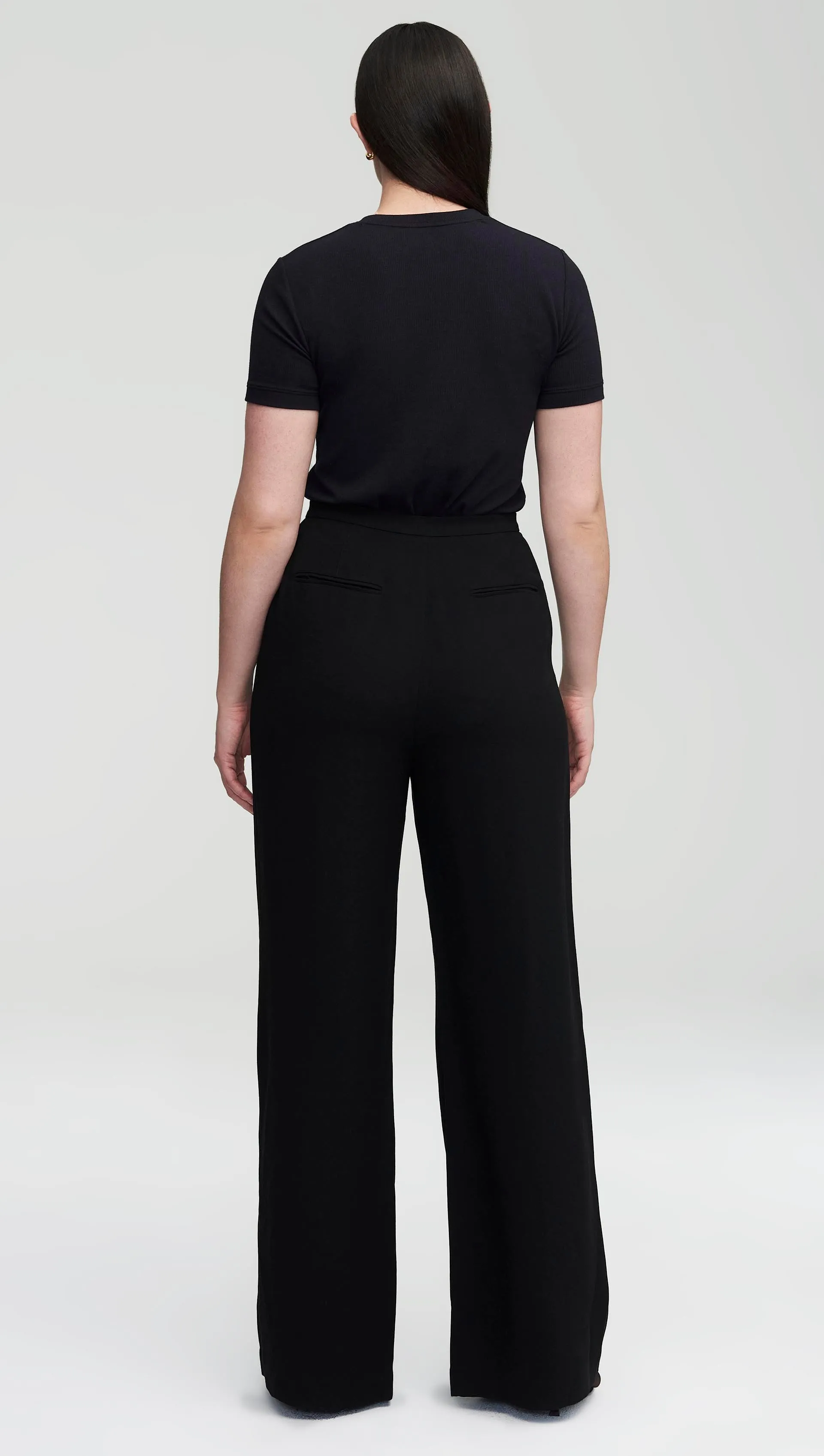 Pintuck Wide Leg Trouser in Viscose Wool Crepe | Black