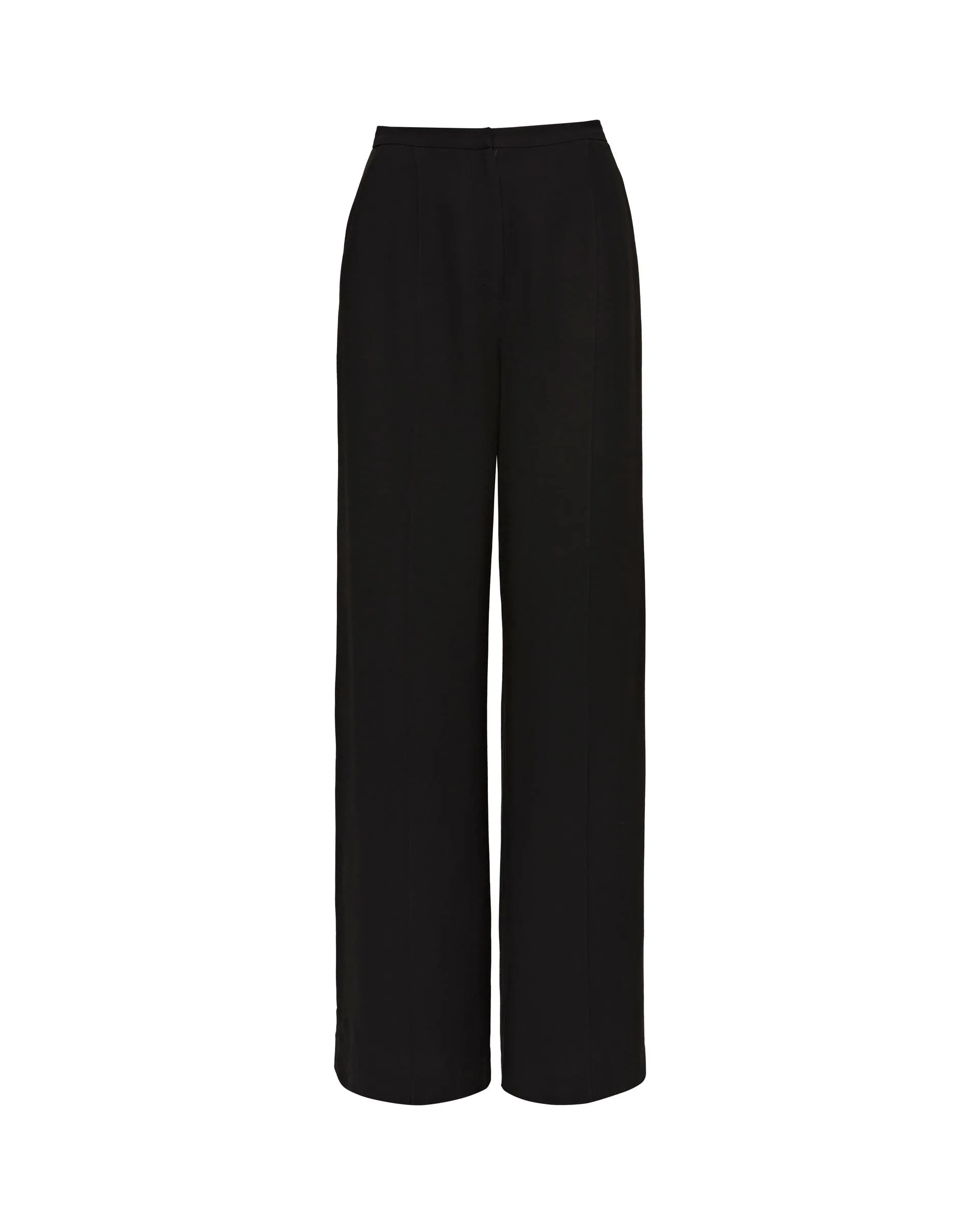 Pintuck Wide Leg Trouser in Viscose Wool Crepe | Black