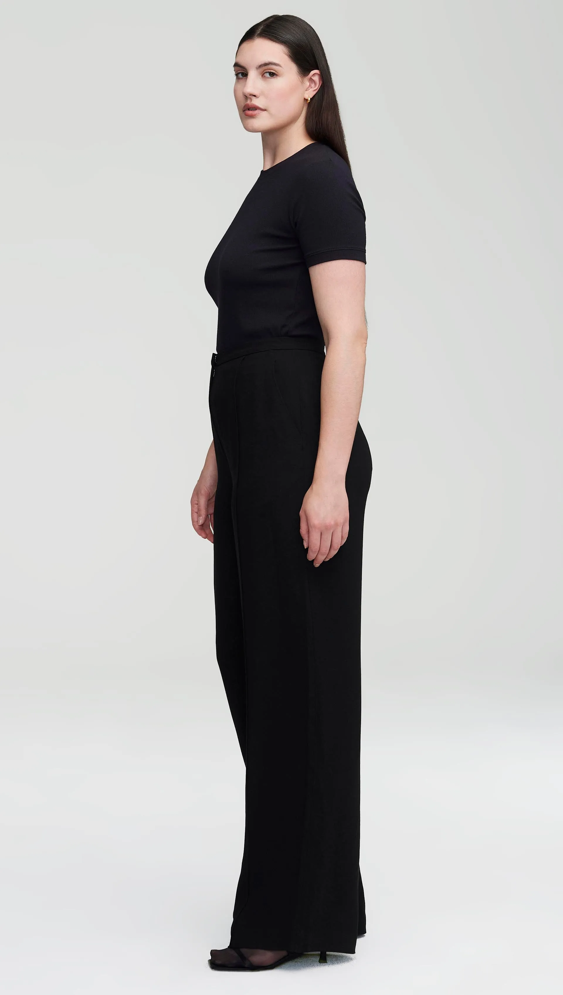 Pintuck Wide Leg Trouser in Viscose Wool Crepe | Black