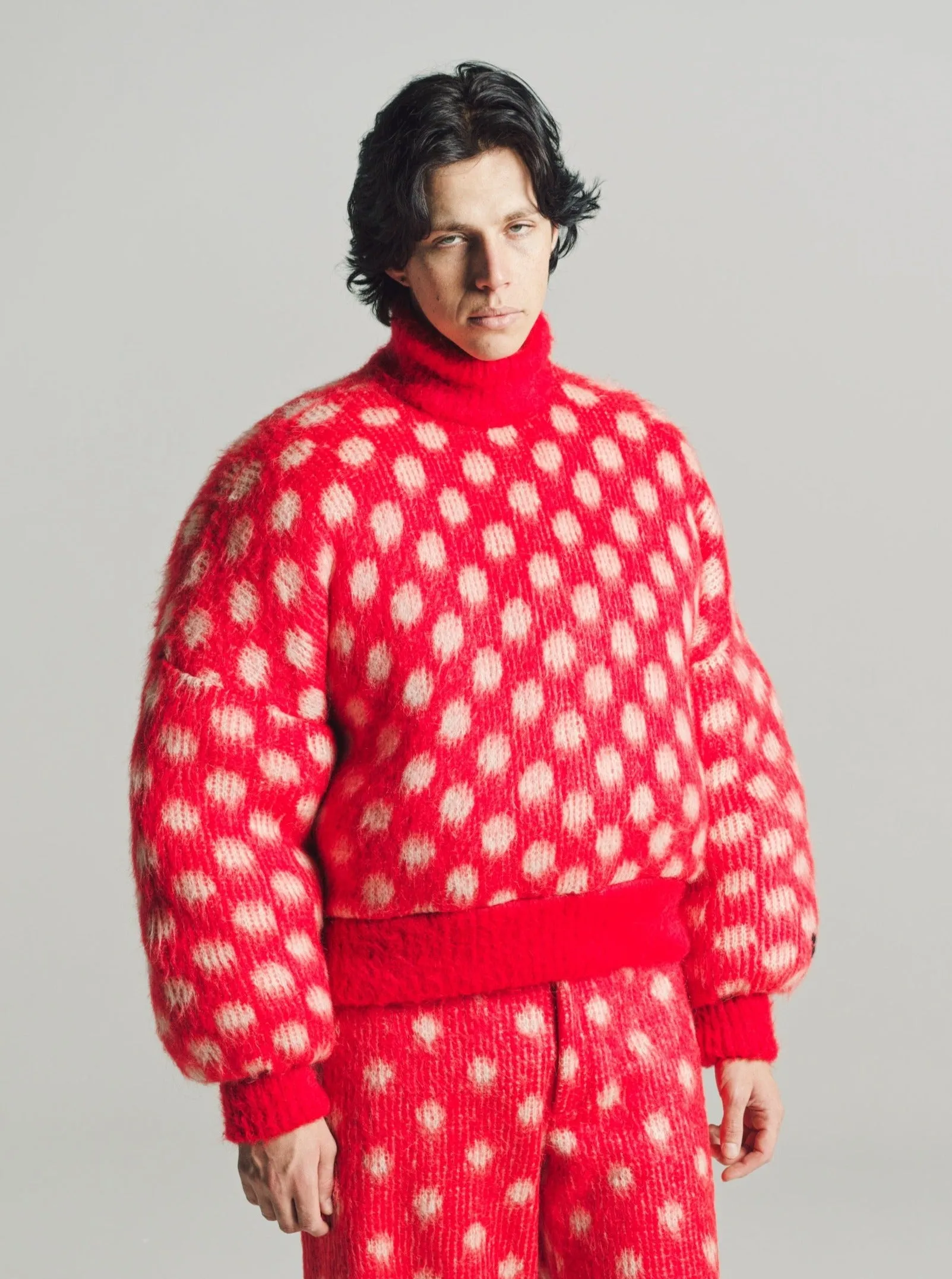 Red Polka Dot Mohair Puffy Jumper
