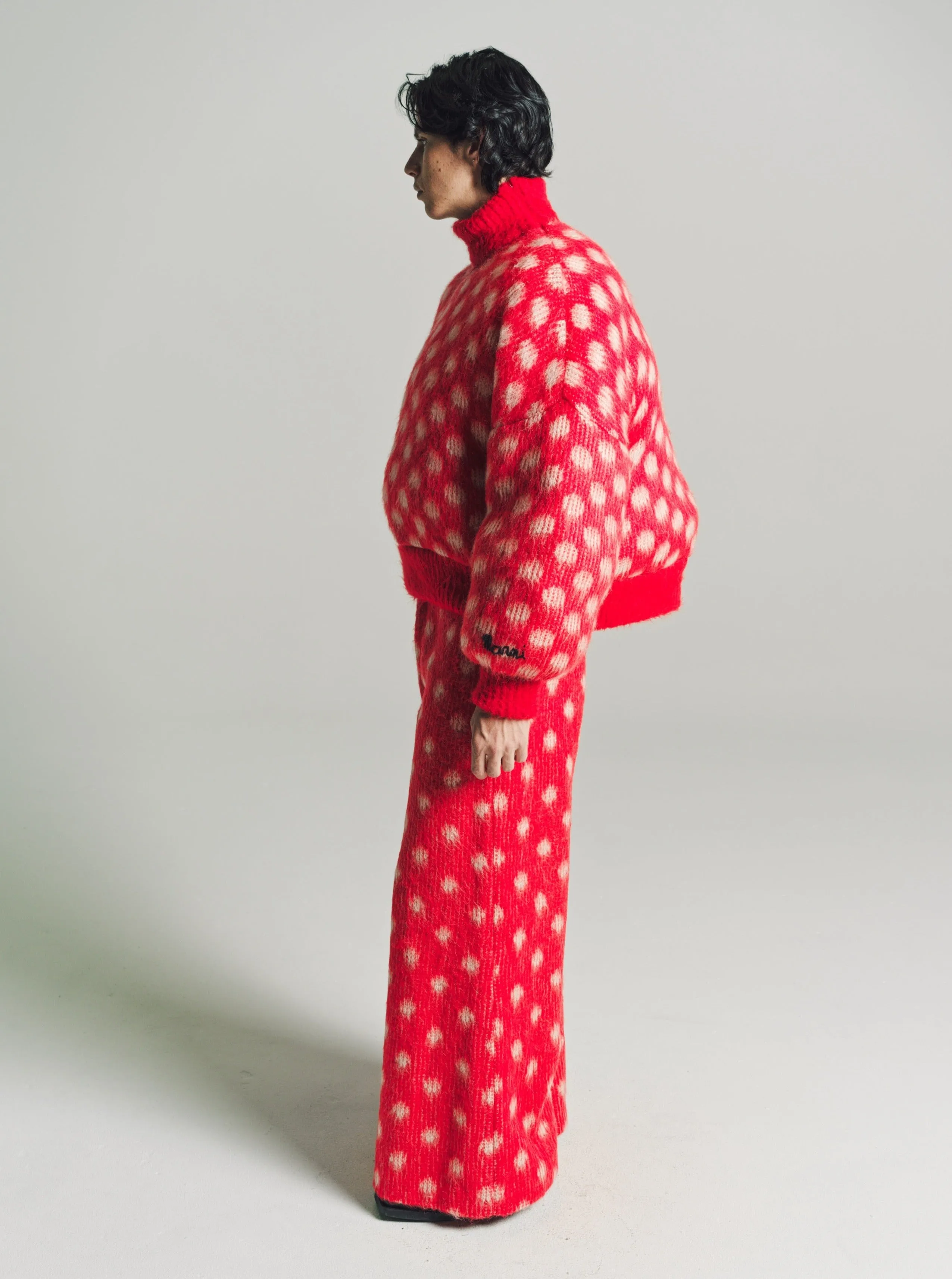 Red Polka Dot Mohair Puffy Jumper