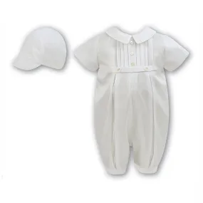 Sarah Louise - Boys Christening 2 piece set, romper and matching hat 002228