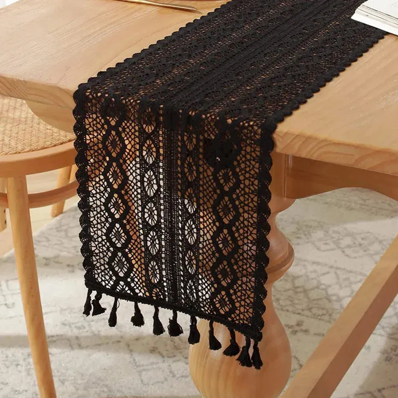 Vintage Beige Crochet Lace Table Runner