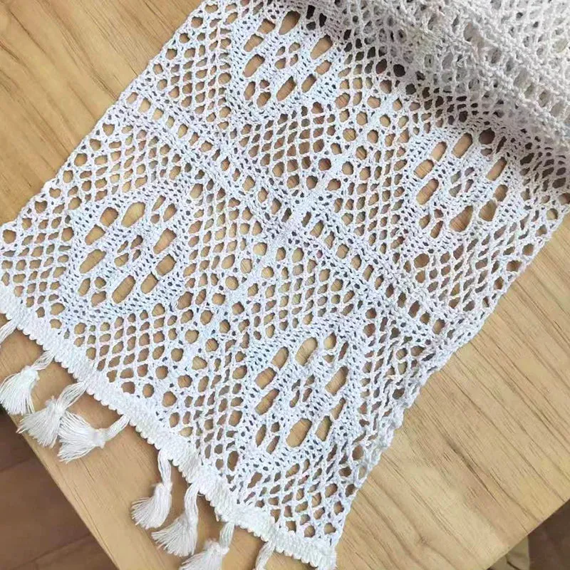 Vintage Beige Crochet Lace Table Runner