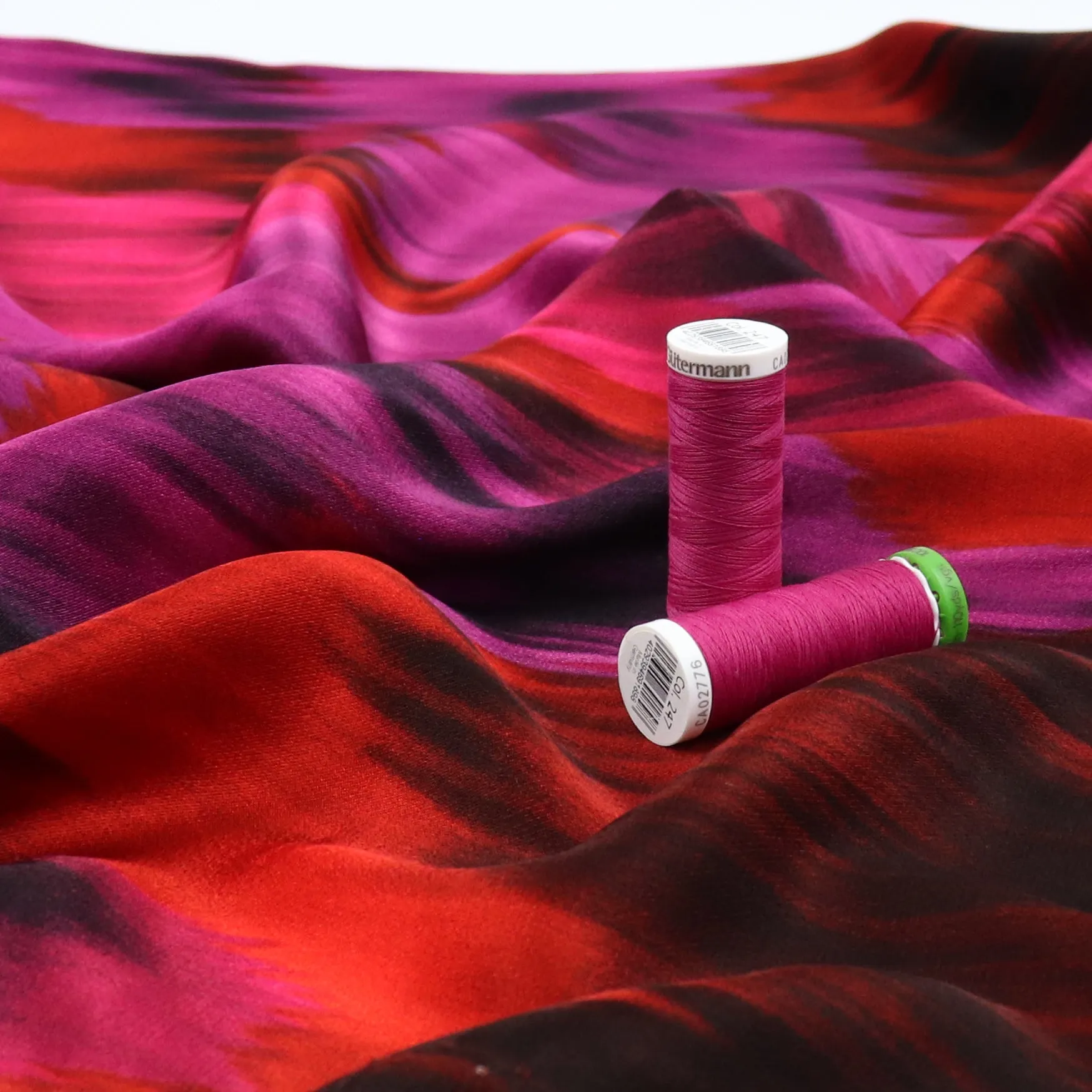 Viscose Satin - Brushstrokes - Pink   Red