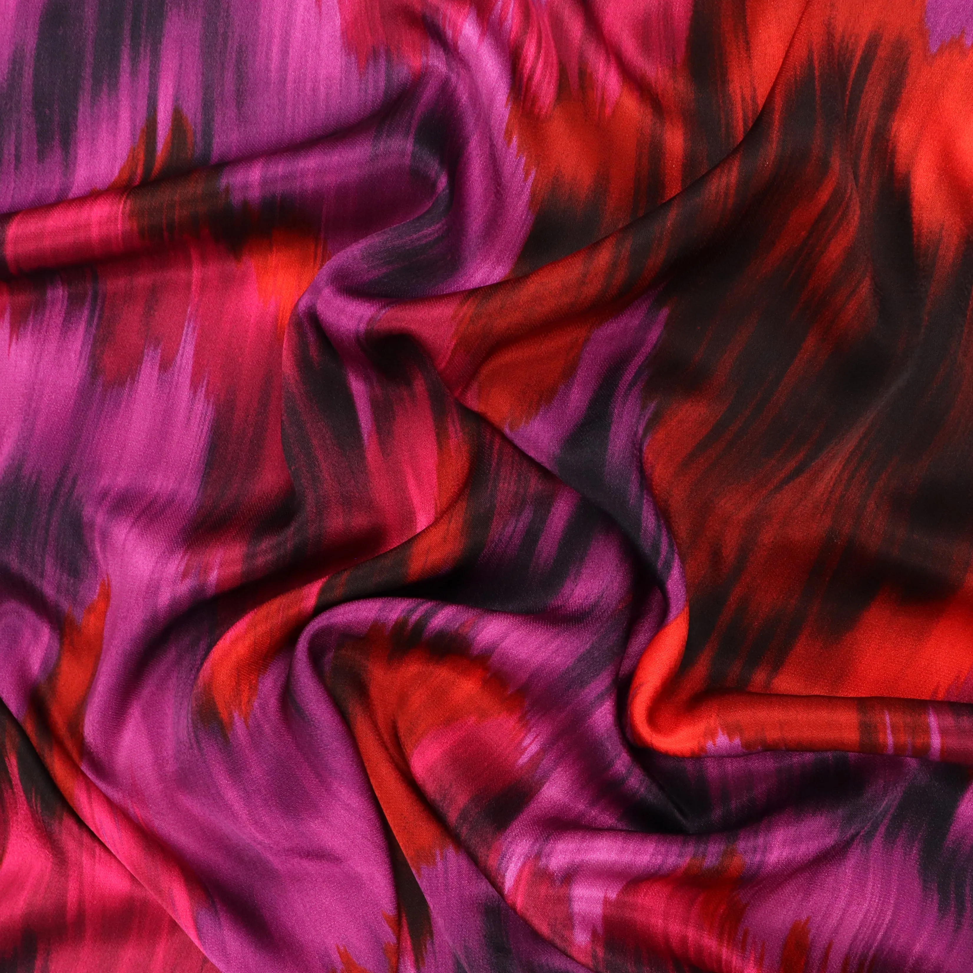 Viscose Satin - Brushstrokes - Pink   Red